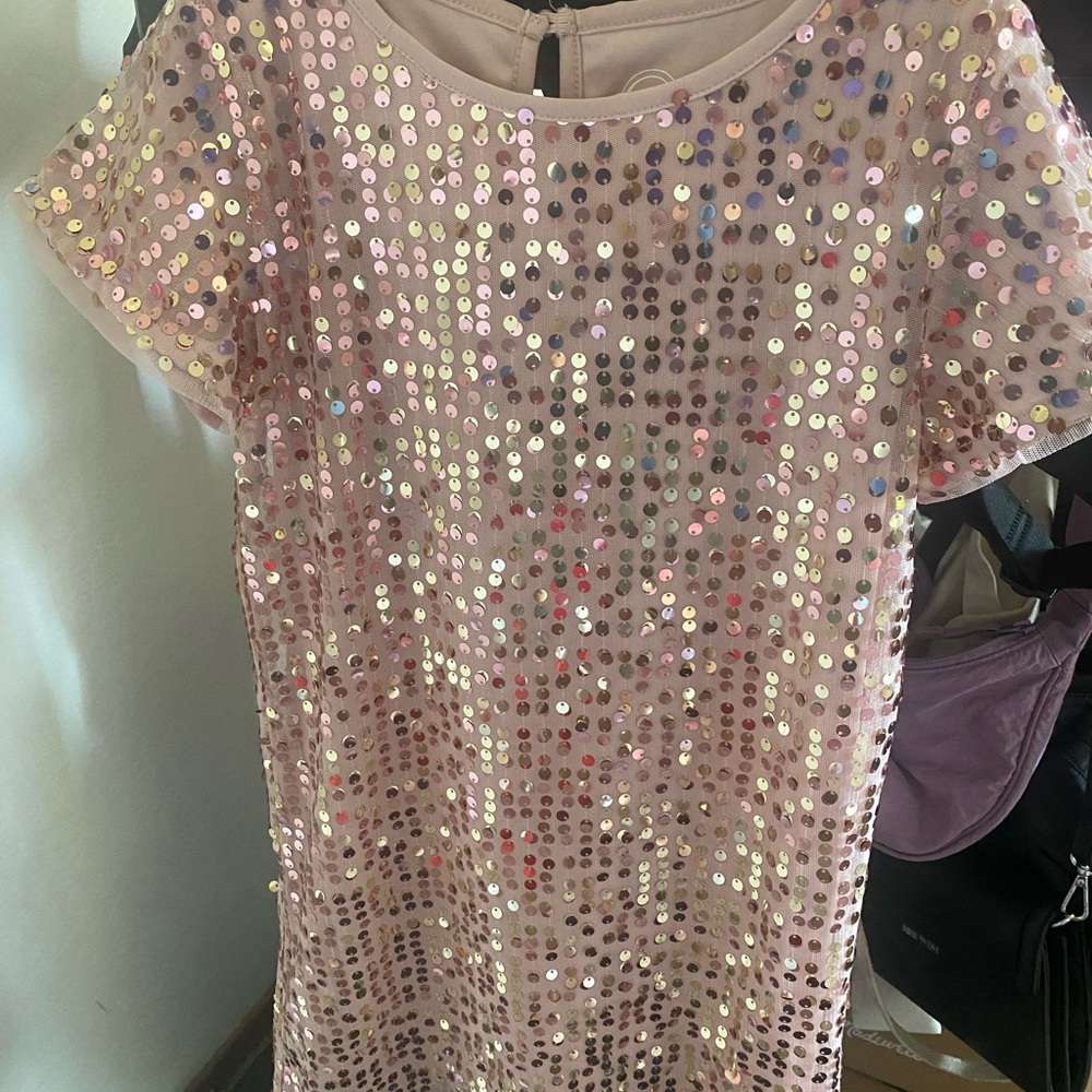 Pink Sequin Short Sleeve Dress